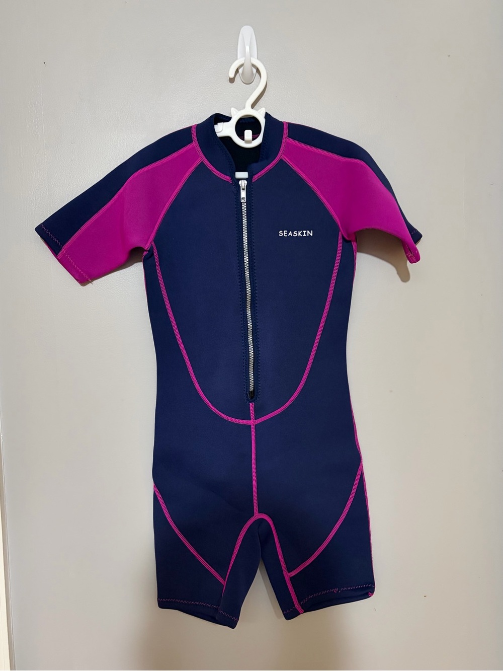 Seaskin Kids Navy and Magenta Short-Sleeve Wet Suit